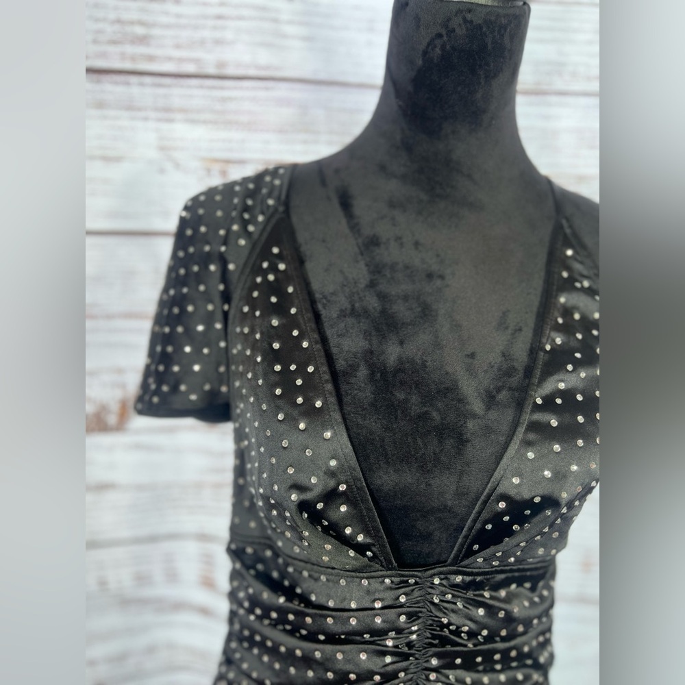 WeWoreWhat‎ Black Rhinestone One Shoulder Sheath Dress - Picture 2 of 8